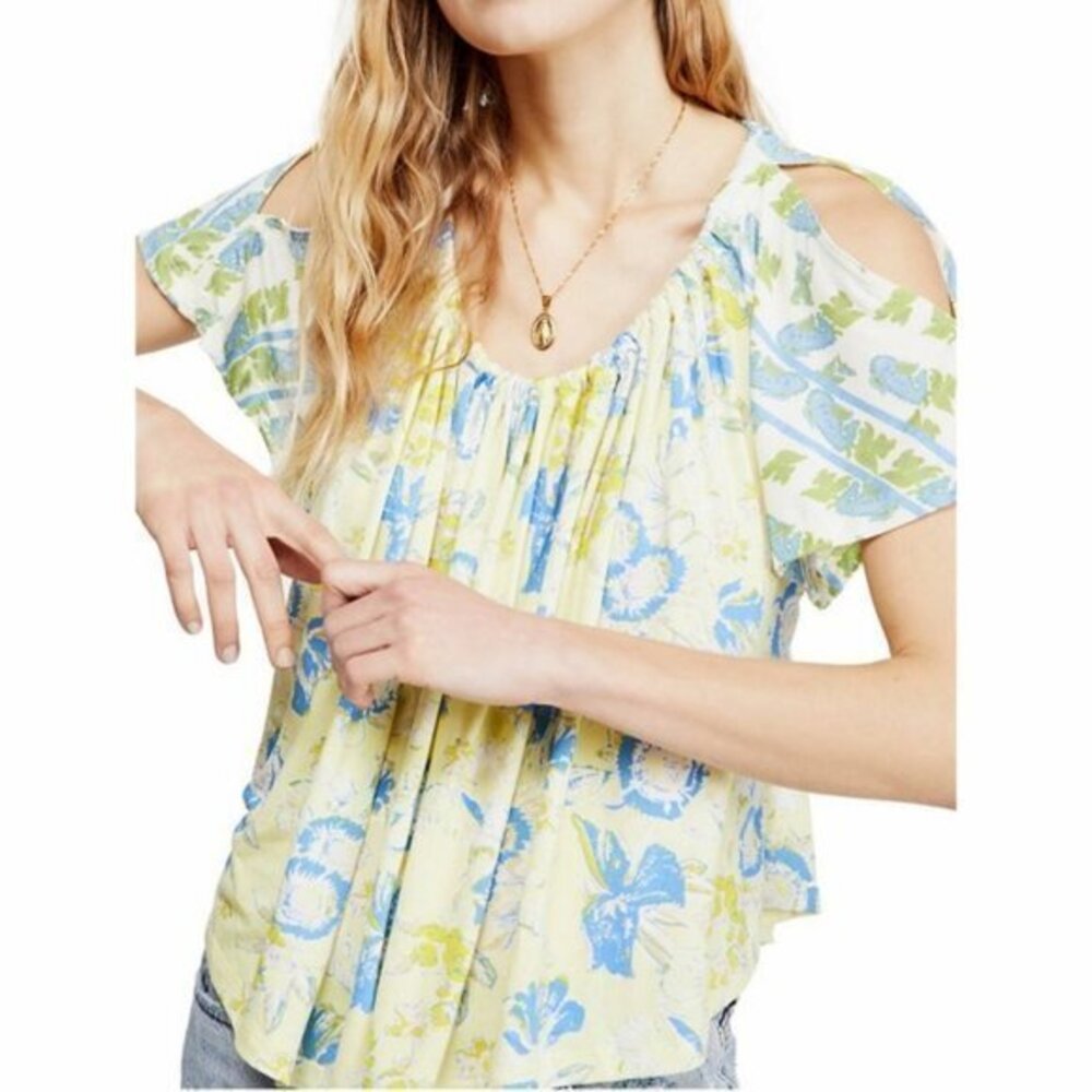 Free People Baja Babe Cold Shoulder Blouse Top. S